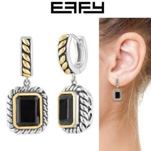 Effy Onyx Drop Earrings in Sterling Silver and 18K Yellow Gold NWT 900$